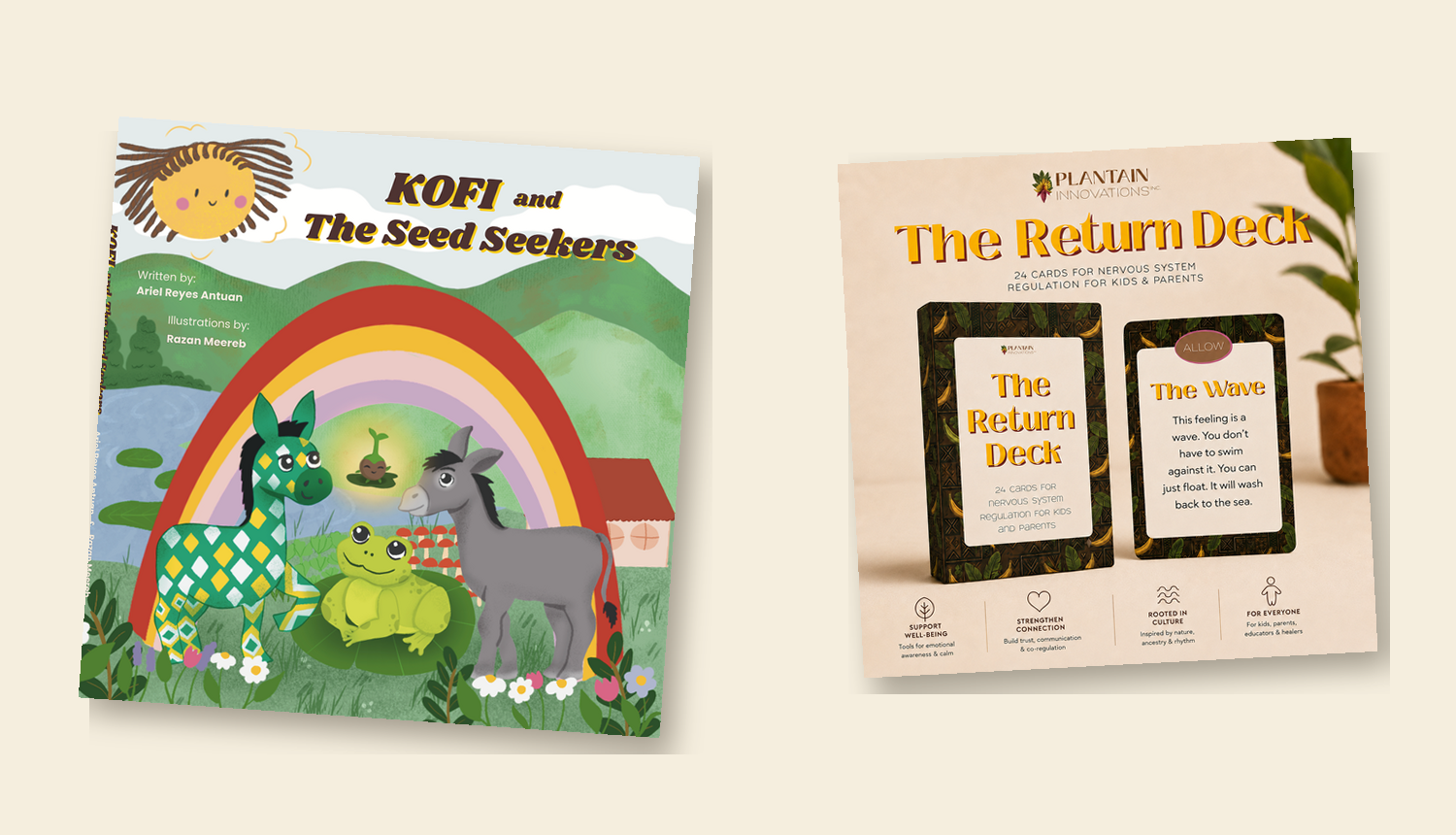 Kofi and the Seed Seekers book alongside The Return Deck™